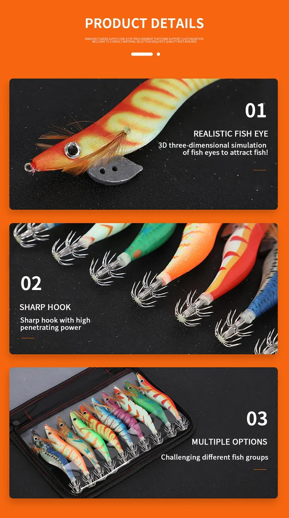 10PCS Luminous Squid Octopus Lure Wood Shrimp 3D Eyes Hard Bait Wobbler Squid Jig Fishing Lure with Bag for Ocean Beach River