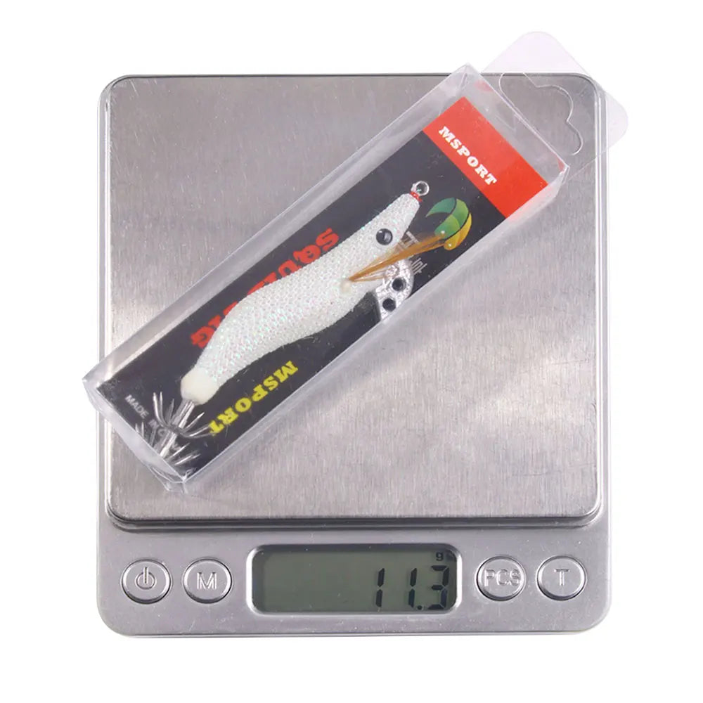 Luminous Squid Jig Fishing Lure 6.6g/12.5g/15.7g/21.6g Wood Shrimp Cuttlefish Jigs Lure for River Lake Ocean Beach Fishing