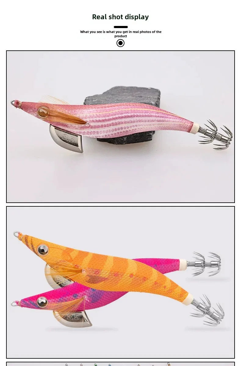 YAMASHITA Super Glow EGI JIGS Wood Shrimp Bait Lure for Seawater Fishing - Effective Squid Hunting JIGS in Multiple Sizes