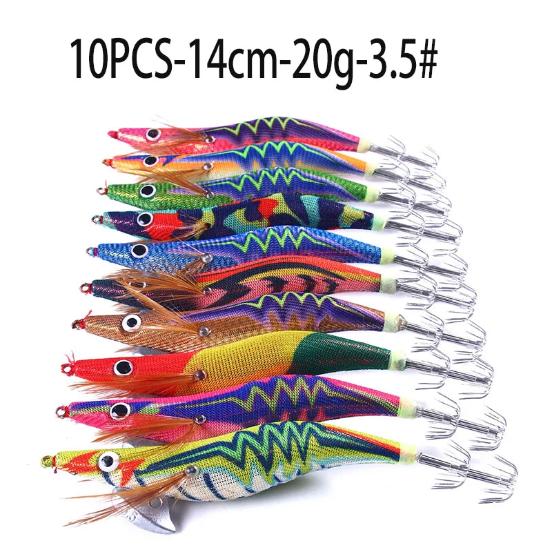 Luminous Squid Jig Fishing Lure 6.6g/12.5g/15.7g/21.6g Wood Shrimp Cuttlefish Jigs Lure for River Lake Ocean Beach Fishing