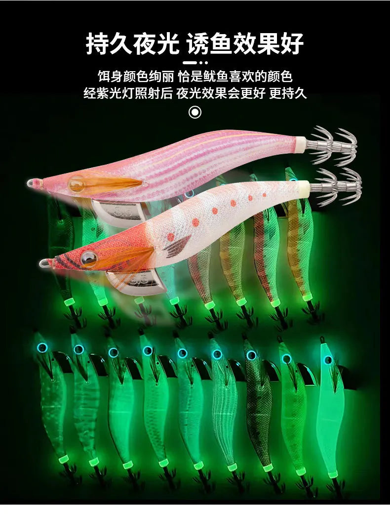 YAMASHITA NEW Japan Squid Hook Wood Shrimp Bait EGI-OH F Luminous Glow 20 Colors Ocean Beach Fishing Lure #2.0 to #3.5 Sizes 6.5g/10g/15g