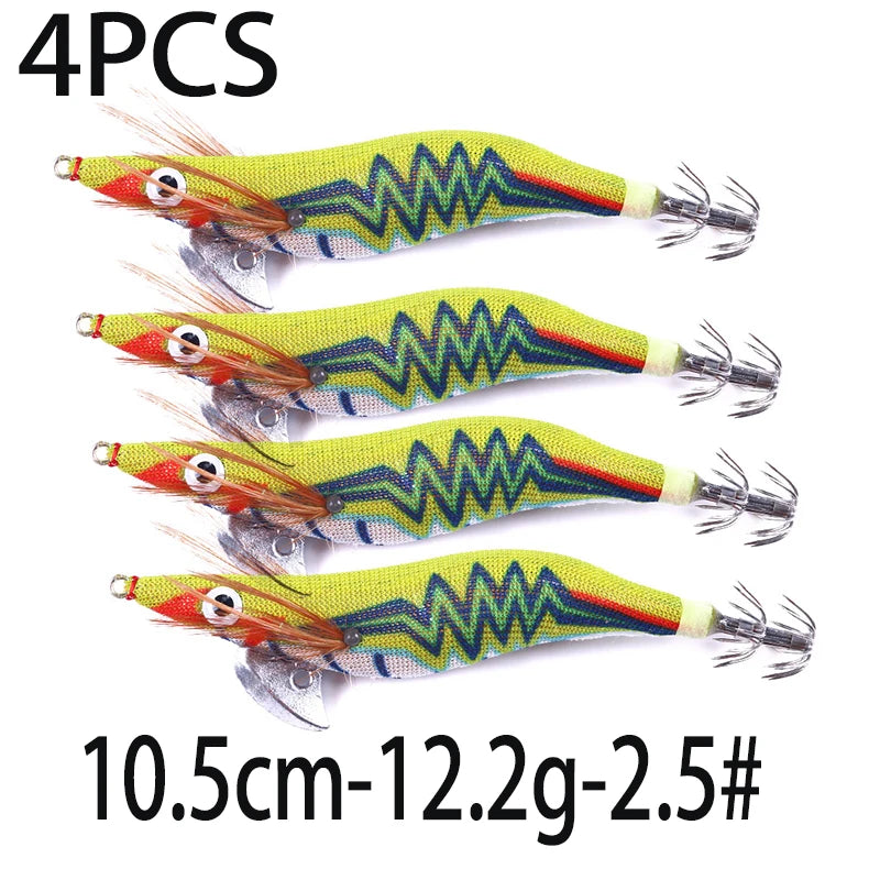 Luminous Squid Jig Fishing Lure 6.6g/12.5g/15.7g/21.6g Wood Shrimp Cuttlefish Jigs Lure for River Lake Ocean Beach Fishing