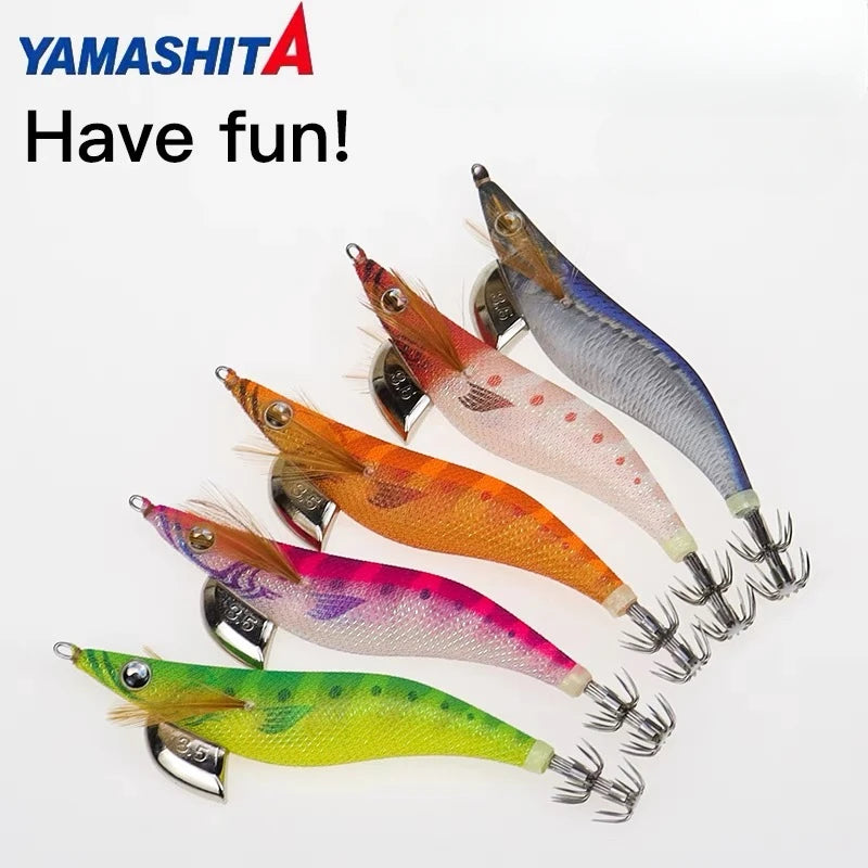 YAMASHITA Super Glow EGI JIGS Wood Shrimp Bait Lure for Seawater Fishing - Effective Squid Hunting JIGS in Multiple Sizes