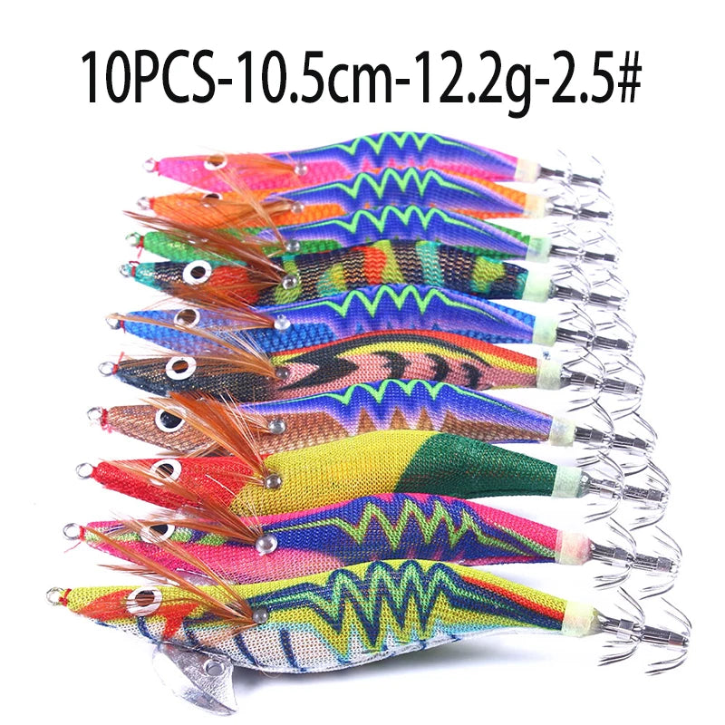 Luminous Squid Jig Fishing Lure 6.6g/12.5g/15.7g/21.6g Wood Shrimp Cuttlefish Jigs Lure for River Lake Ocean Beach Fishing