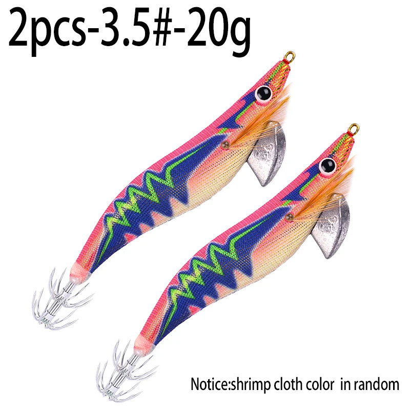 Luminous Squid Jig Fishing Lure 6.6g/12.5g/15.7g/21.6g Wood Shrimp Cuttlefish Jigs Lure for River Lake Ocean Beach Fishing