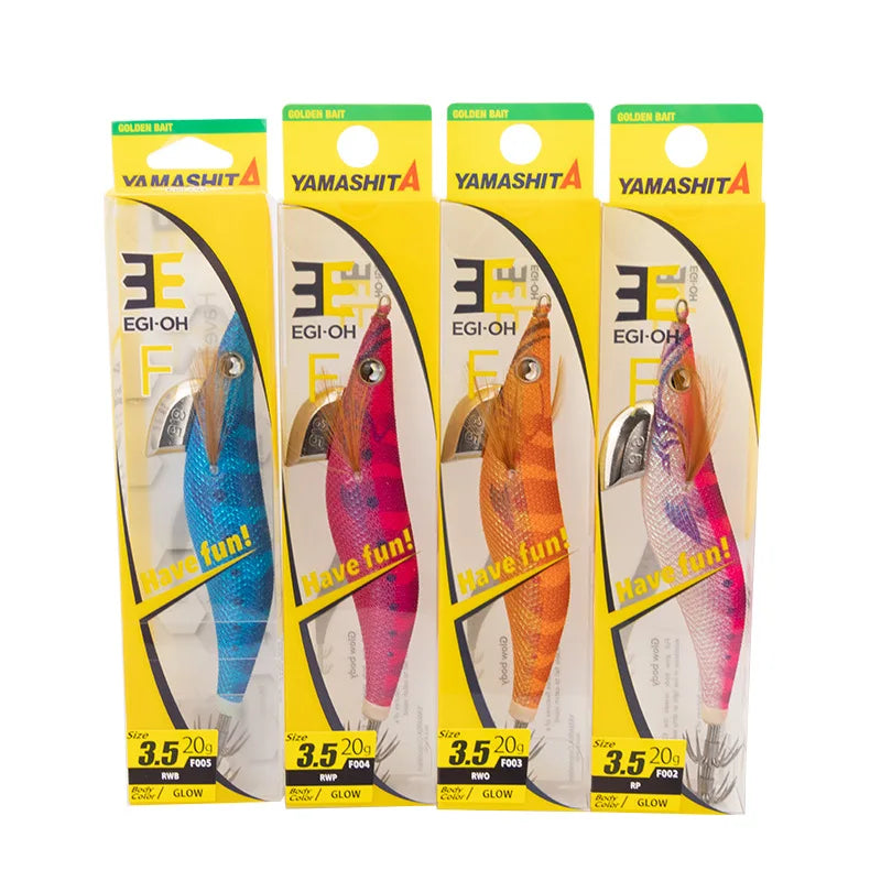 YAMASHITA NEW Japan Squid Hook Wood Shrimp Bait EGI-OH F Luminous Glow 20 Colors Ocean Beach Fishing Lure #2.0 to #3.5 Sizes 6.5g/10g/15g
