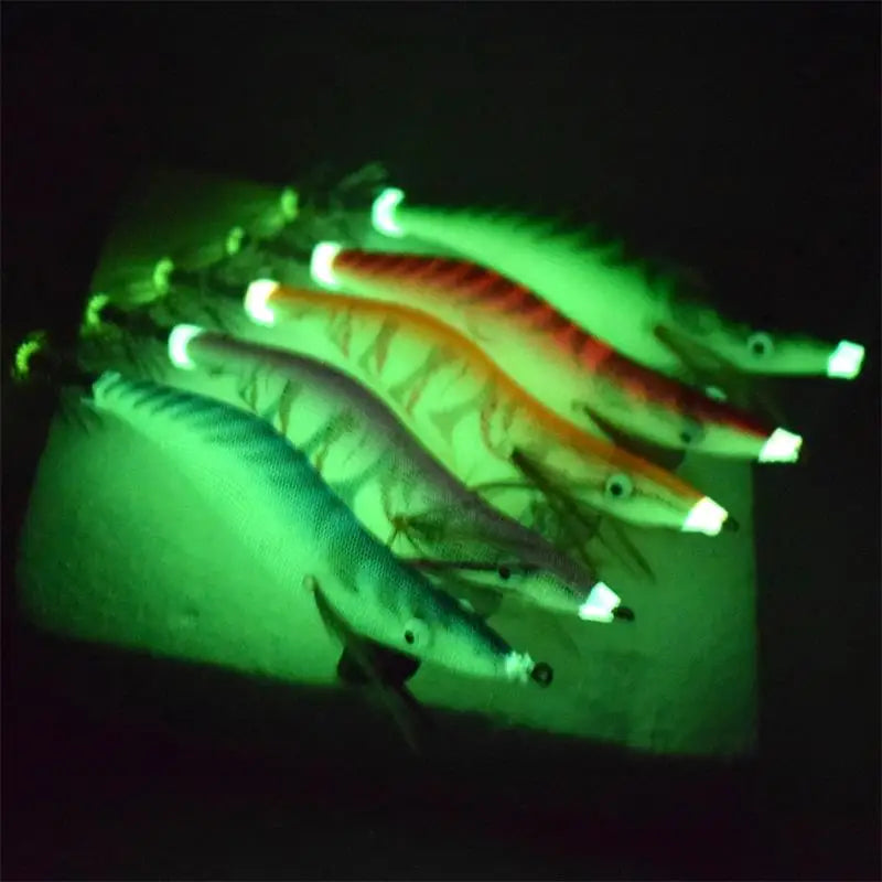 2 pcs Premium Wooden Fishing Lure Squid Jig Hook- Realistic Shrimp and Cuttlefish Design - Hard Bait for Saltwater and Freshwat