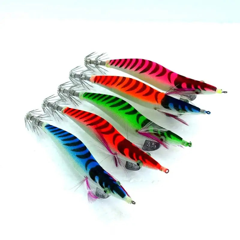 2 pcs Premium Wooden Fishing Lure Squid Jig Hook- Realistic Shrimp and Cuttlefish Design - Hard Bait for Saltwater and Freshwat