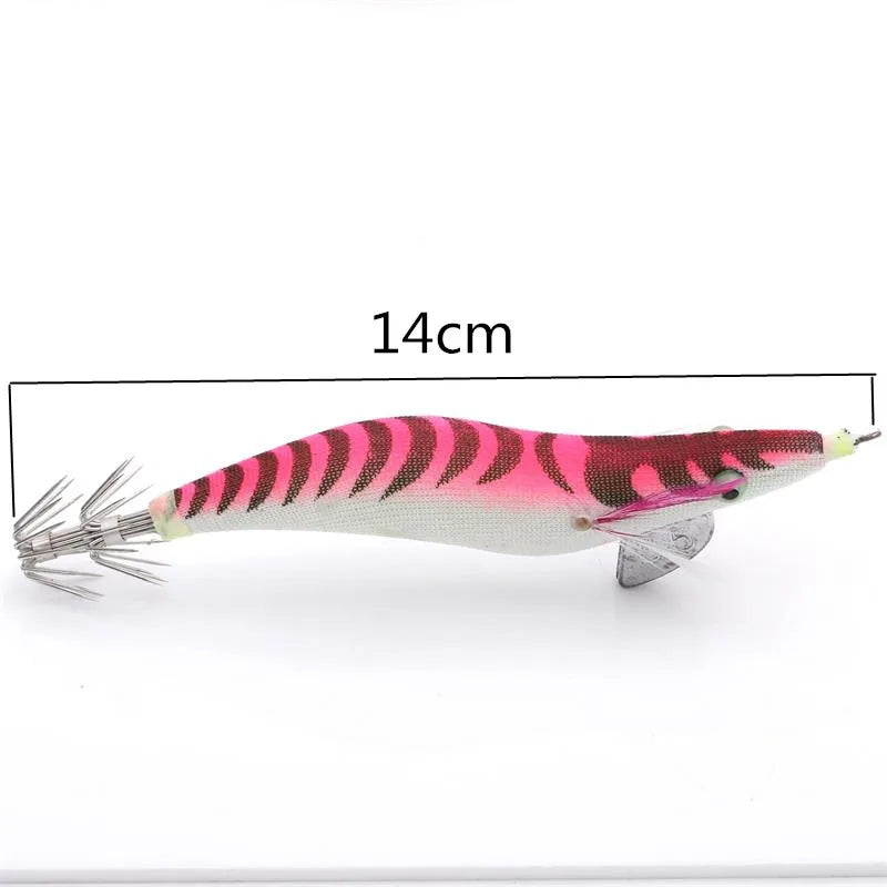 2 pcs Premium Wooden Fishing Lure Squid Jig Hook- Realistic Shrimp and Cuttlefish Design - Hard Bait for Saltwater and Freshwat