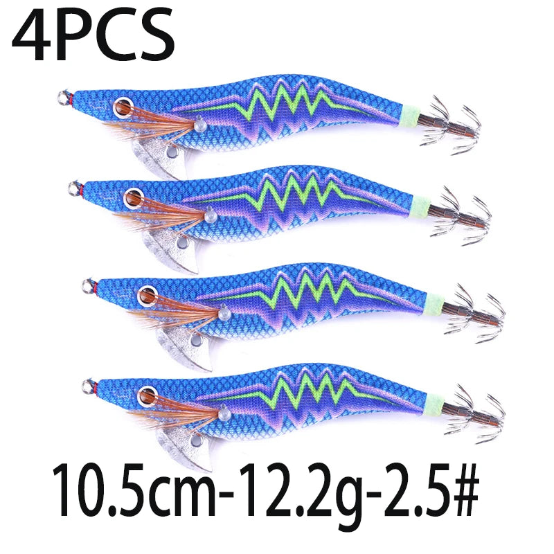 Luminous Squid Jig Fishing Lure 6.6g/12.5g/15.7g/21.6g Wood Shrimp Cuttlefish Jigs Lure for River Lake Ocean Beach Fishing