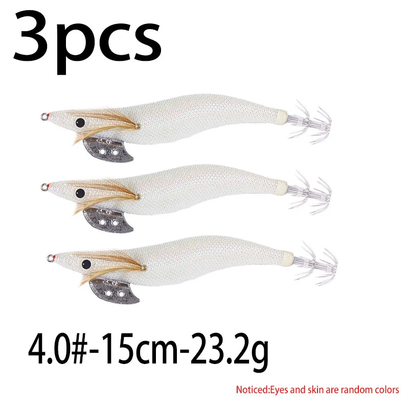 Luminous Squid Jig Fishing Lure 6.6g/12.5g/15.7g/21.6g Wood Shrimp Cuttlefish Jigs Lure for River Lake Ocean Beach Fishing