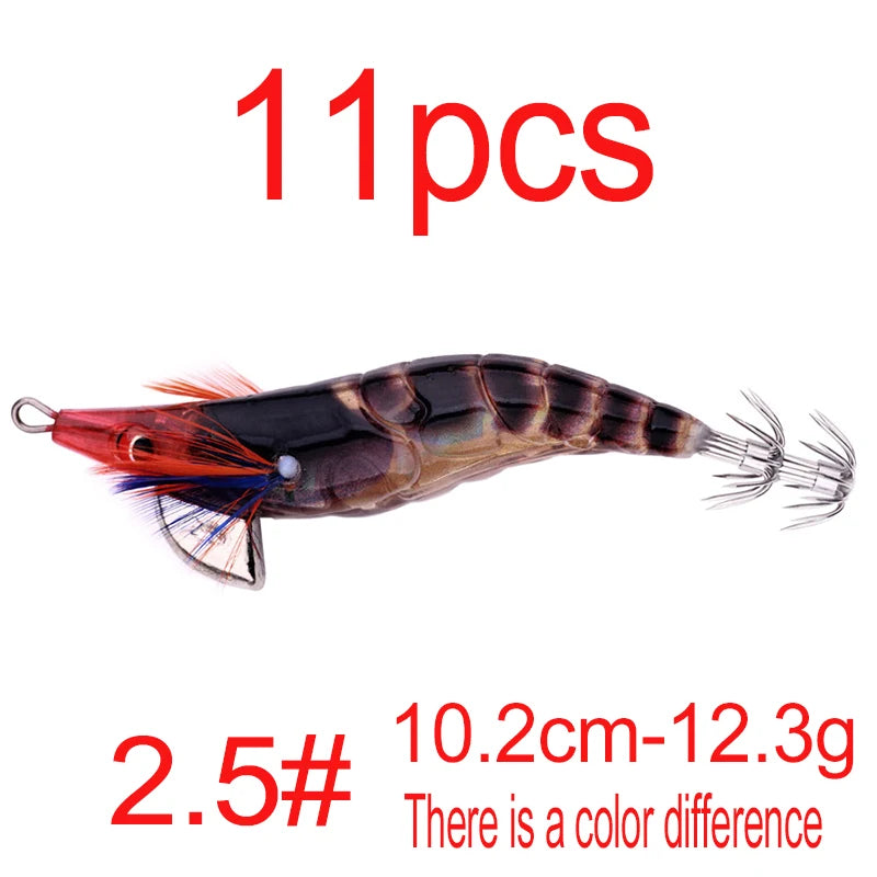 Luminous Squid Jig Fishing Lure 6.6g/12.5g/15.7g/21.6g Wood Shrimp Cuttlefish Jigs Lure for River Lake Ocean Beach Fishing