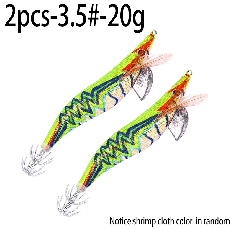 Luminous Squid Jig Fishing Lure 6.6g/12.5g/15.7g/21.6g Wood Shrimp Cuttlefish Jigs Lure for River Lake Ocean Beach Fishing