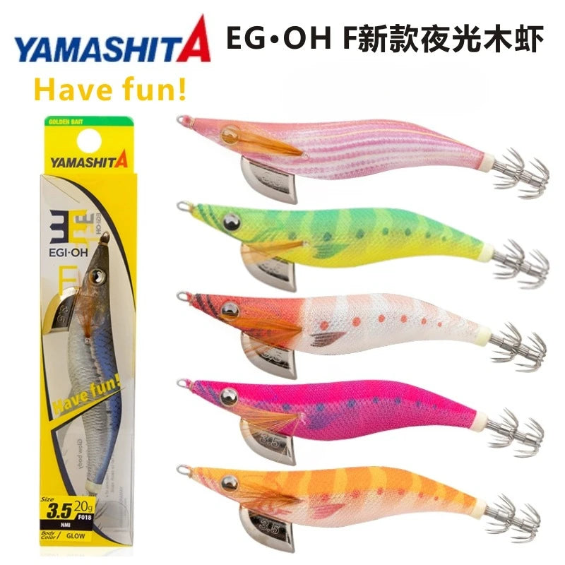 YAMASHITA Super Glow EGI JIGS Wood Shrimp Bait Lure for Seawater Fishing - Effective Squid Hunting JIGS in Multiple Sizes