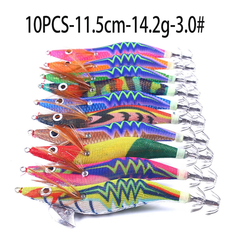 Luminous Squid Jig Fishing Lure 6.6g/12.5g/15.7g/21.6g Wood Shrimp Cuttlefish Jigs Lure for River Lake Ocean Beach Fishing