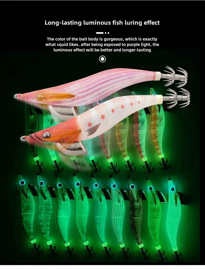 YAMASHITA Super Glow EGI JIGS Wood Shrimp Bait Lure for Seawater Fishing - Effective Squid Hunting JIGS in Multiple Sizes