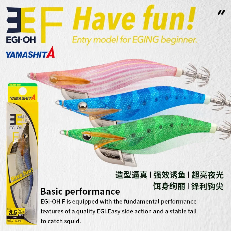 YAMASHITA NEW Japan Squid Hook Wood Shrimp Bait EGI-OH F Luminous Glow 20 Colors Ocean Beach Fishing Lure #2.0 to #3.5 Sizes 6.5g/10g/15g