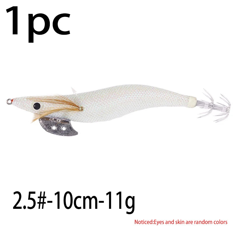 Luminous Squid Jig Fishing Lure 6.6g/12.5g/15.7g/21.6g Wood Shrimp Cuttlefish Jigs Lure for River Lake Ocean Beach Fishing