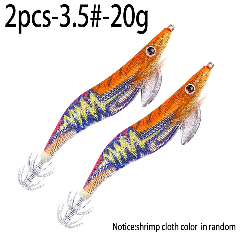 Luminous Squid Jig Fishing Lure 6.6g/12.5g/15.7g/21.6g Wood Shrimp Cuttlefish Jigs Lure for River Lake Ocean Beach Fishing
