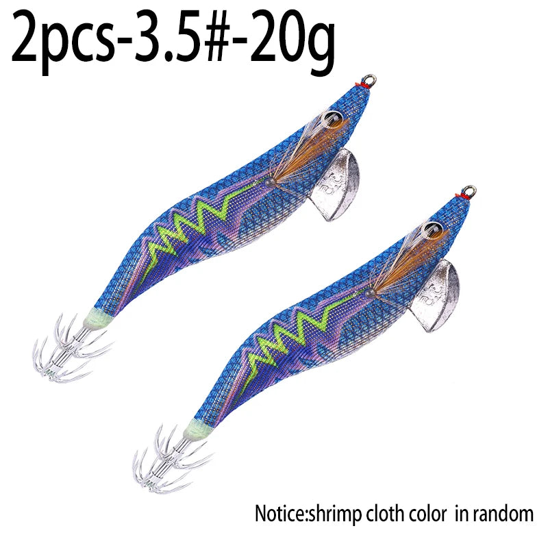 Luminous Squid Jig Fishing Lure 6.6g/12.5g/15.7g/21.6g Wood Shrimp Cuttlefish Jigs Lure for River Lake Ocean Beach Fishing