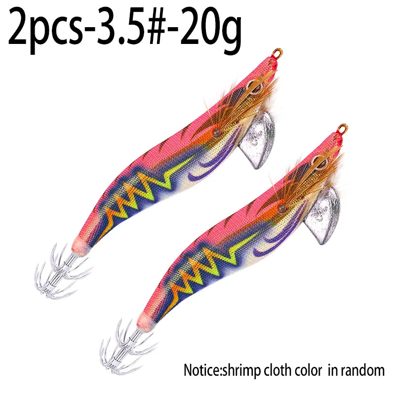 Luminous Squid Jig Fishing Lure 6.6g/12.5g/15.7g/21.6g Wood Shrimp Cuttlefish Jigs Lure for River Lake Ocean Beach Fishing
