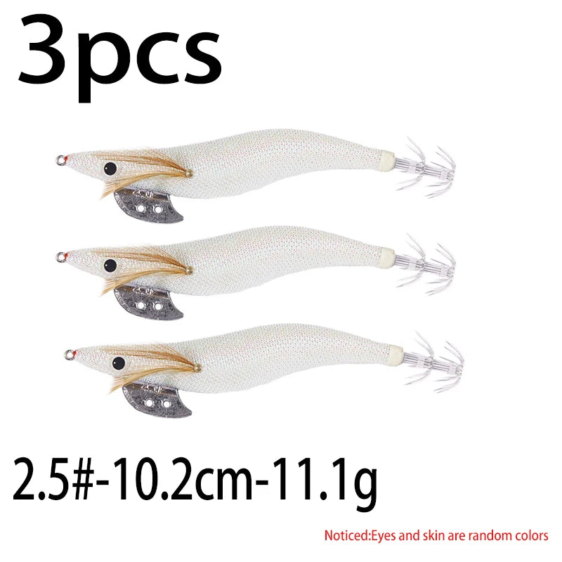 Luminous Squid Jig Fishing Lure 6.6g/12.5g/15.7g/21.6g Wood Shrimp Cuttlefish Jigs Lure for River Lake Ocean Beach Fishing
