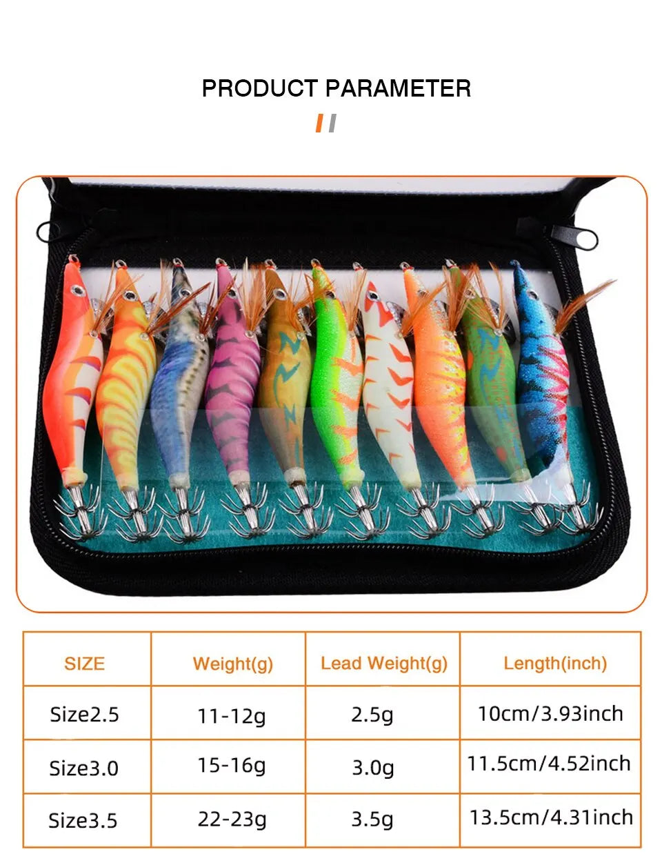 10PCS Luminous Squid Octopus Lure Wood Shrimp 3D Eyes Hard Bait Wobbler Squid Jig Fishing Lure with Bag for Ocean Beach River