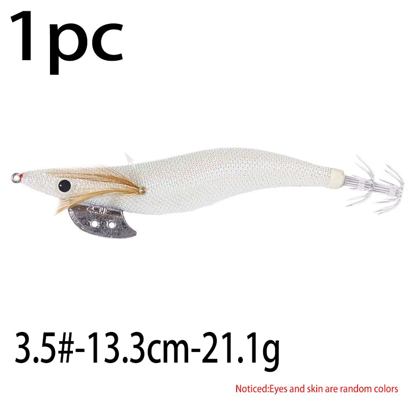 Luminous Squid Jig Fishing Lure 6.6g/12.5g/15.7g/21.6g Wood Shrimp Cuttlefish Jigs Lure for River Lake Ocean Beach Fishing