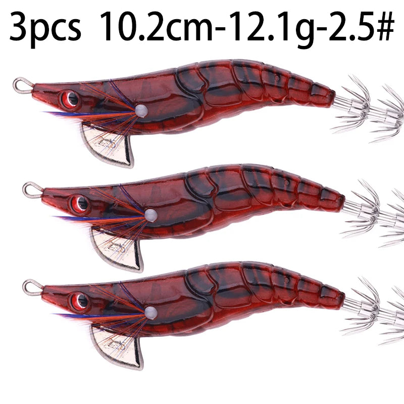 Luminous Squid Jig Fishing Lure 6.6g/12.5g/15.7g/21.6g Wood Shrimp Cuttlefish Jigs Lure for River Lake Ocean Beach Fishing