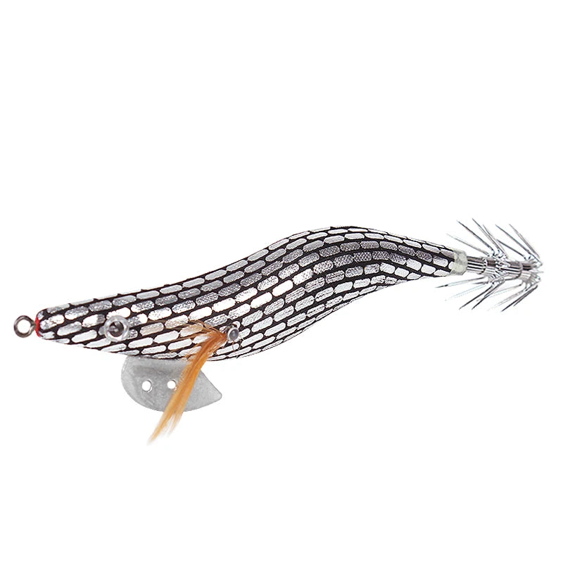 2 pcs Premium Wooden Fishing Lure Squid Jig Hook- Realistic Shrimp and Cuttlefish Design - Hard Bait for Saltwater and Freshwat