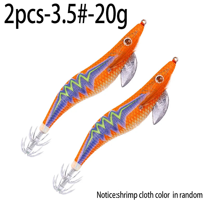 Luminous Squid Jig Fishing Lure 6.6g/12.5g/15.7g/21.6g Wood Shrimp Cuttlefish Jigs Lure for River Lake Ocean Beach Fishing