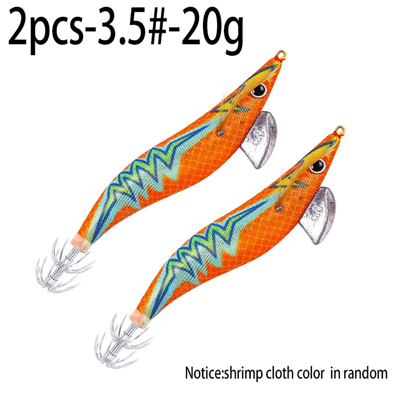 Luminous Squid Jig Fishing Lure 6.6g/12.5g/15.7g/21.6g Wood Shrimp Cuttlefish Jigs Lure for River Lake Ocean Beach Fishing