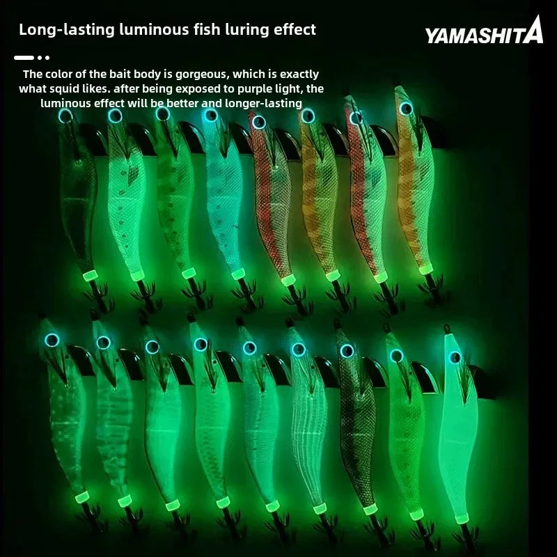 YAMASHITA Super Glow EGI JIGS Wood Shrimp Bait Lure for Seawater Fishing - Effective Squid Hunting JIGS in Multiple Sizes