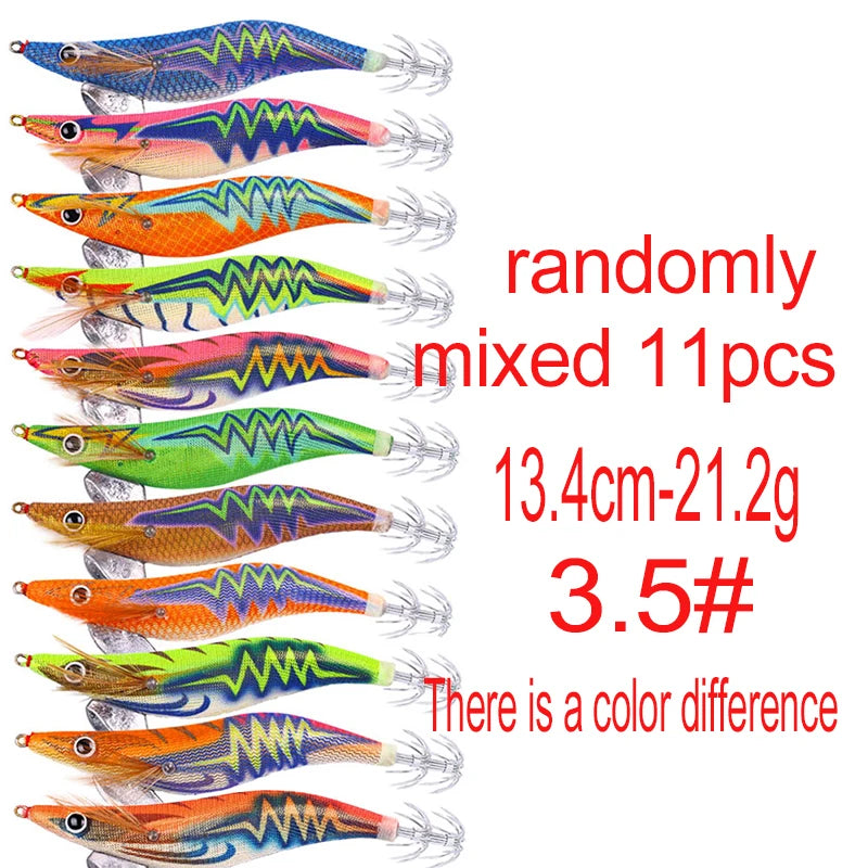 Luminous Squid Jig Fishing Lure 6.6g/12.5g/15.7g/21.6g Wood Shrimp Cuttlefish Jigs Lure for River Lake Ocean Beach Fishing