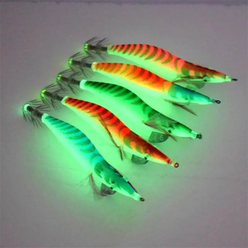 2 pcs Premium Wooden Fishing Lure Squid Jig Hook- Realistic Shrimp and Cuttlefish Design - Hard Bait for Saltwater and Freshwat