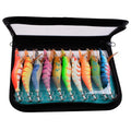 10PCS Luminous Squid Octopus Lure Wood Shrimp 3D Eyes Hard Bait Wobbler Squid Jig Fishing Lure with Bag for Ocean Beach River
