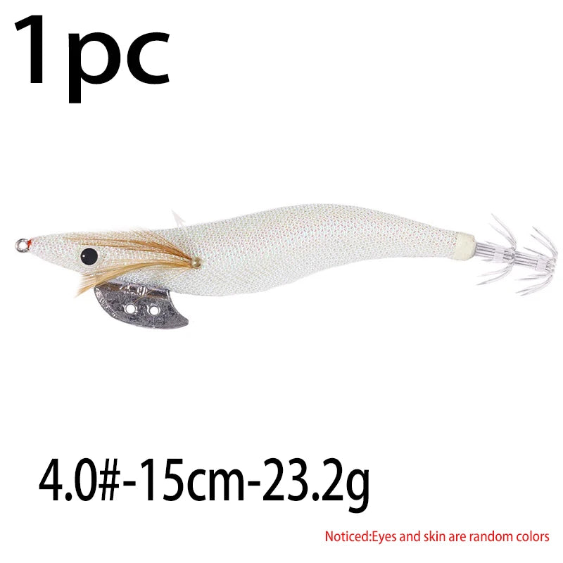 Luminous Squid Jig Fishing Lure 6.6g/12.5g/15.7g/21.6g Wood Shrimp Cuttlefish Jigs Lure for River Lake Ocean Beach Fishing