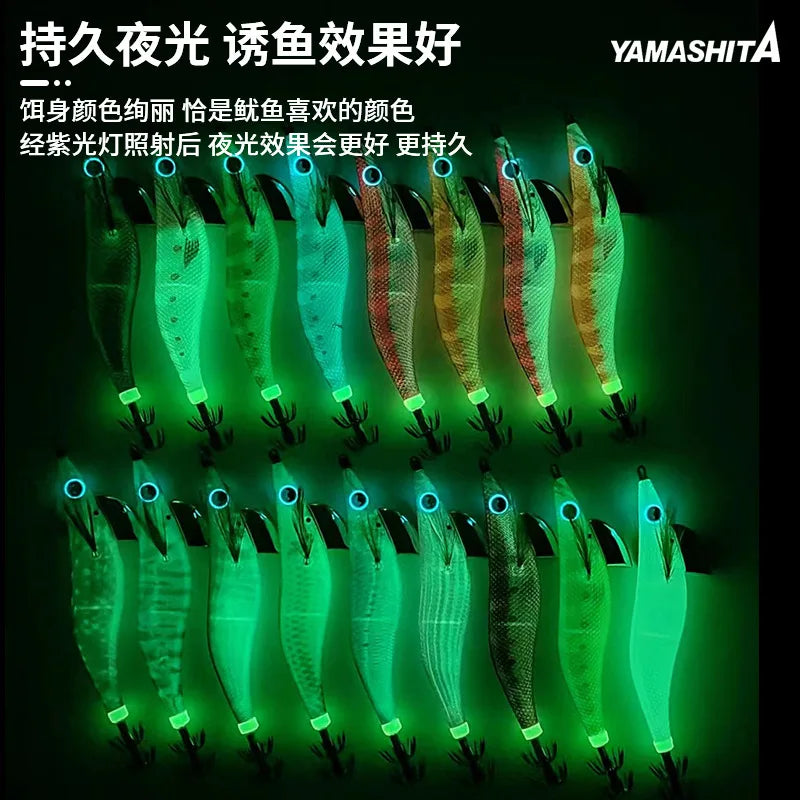 YAMASHITA NEW Japan Squid Hook Wood Shrimp Bait EGI-OH F Luminous Glow 20 Colors Ocean Beach Fishing Lure #2.0 to #3.5 Sizes 6.5g/10g/15g